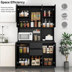 Garde-manger autoportant avec 6 portes, 3 étagères et 1 tiroir, armoire polyvalente et meuble de cuisine