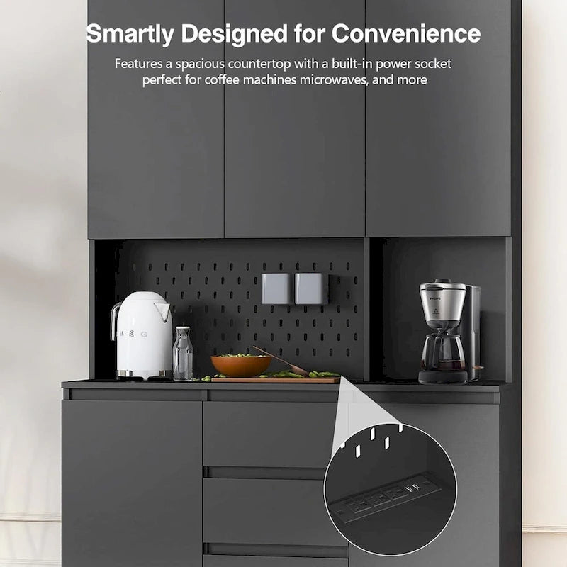 74 Freestanding Kitchen Pantry Cabinet Cupboard with 6 Doors,3 Shelves and 1 Drawer,Versatile Wardrobe & Kitchen Cabinet