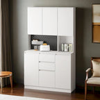 Garde-manger autoportant avec 6 portes, 3 étagères et 1 tiroir, armoire polyvalente et meuble de cuisine