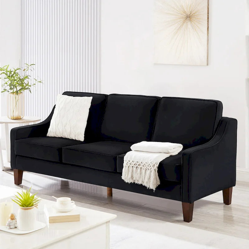 Modern Upholstered Sofa with Removable Cushions and Scooped Arms