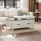 Table basse avec rangement dissimulé, 2 tiroirs et plateau relevable avec charnières à vérin - Voir les détails