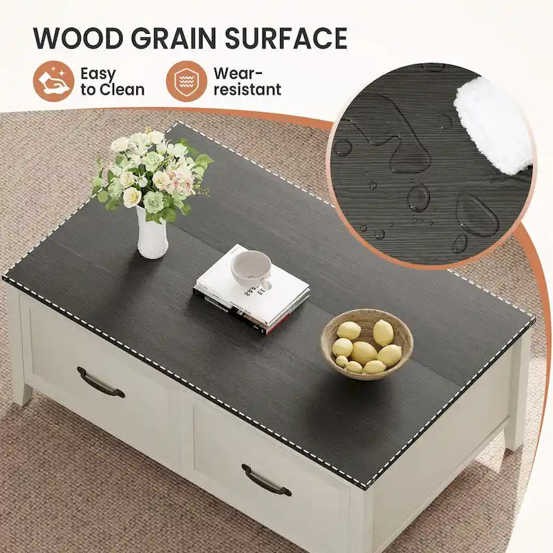 Coffee Table with Hidden Storage, 2 Drawers and Flip Top Storage with Lift Hinges - See Details