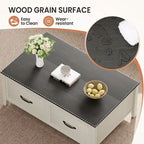 Table basse avec rangement dissimulé, 2 tiroirs et plateau relevable avec charnières à vérin - Voir les détails
