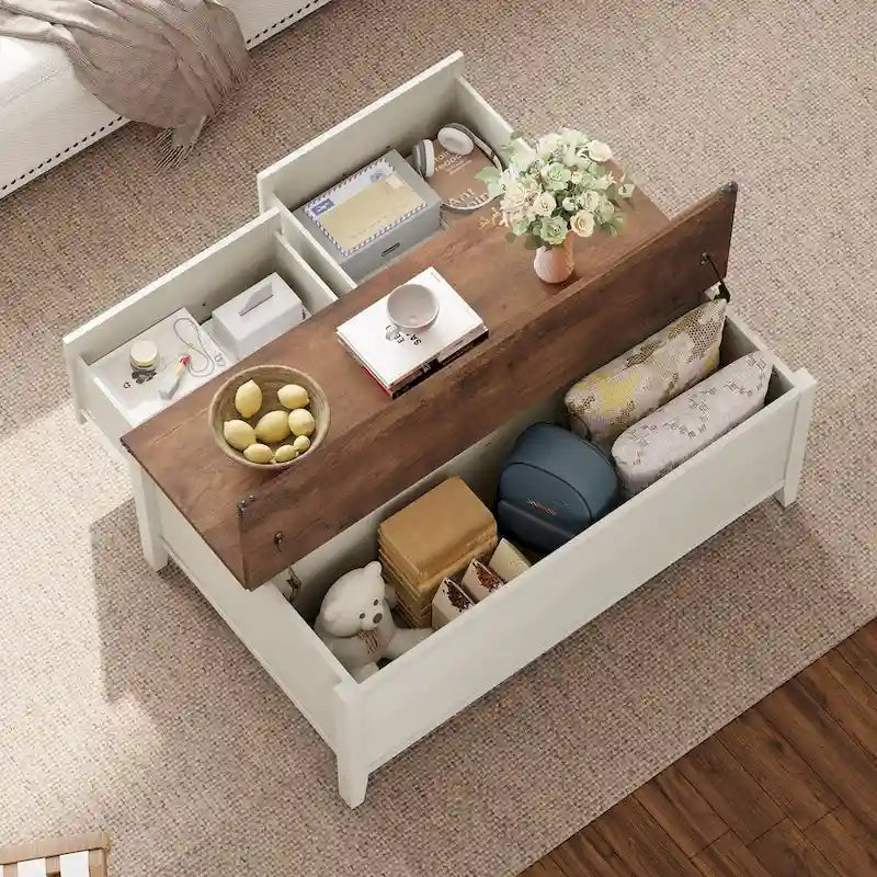 Coffee Table with Hidden Storage, 2 Drawers and Flip Top Storage with Lift Hinges - See Details