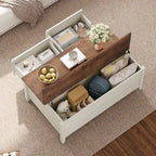 Table basse avec rangement dissimulé, 2 tiroirs et plateau relevable avec charnières à vérin - Voir les détails