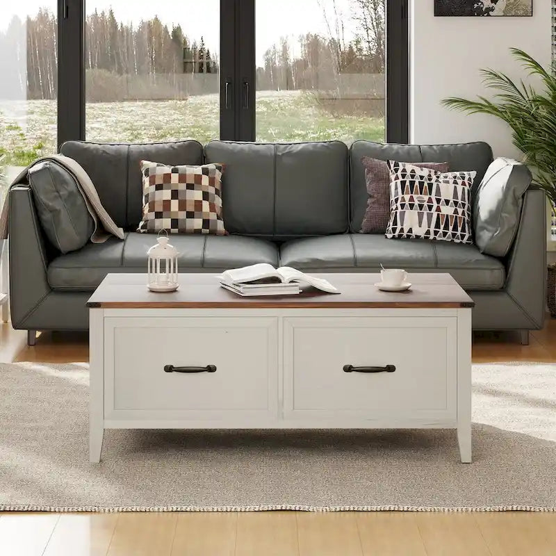 Coffee Table with Hidden Storage, 2 Drawers and Flip Top Storage with Lift Hinges - See Details