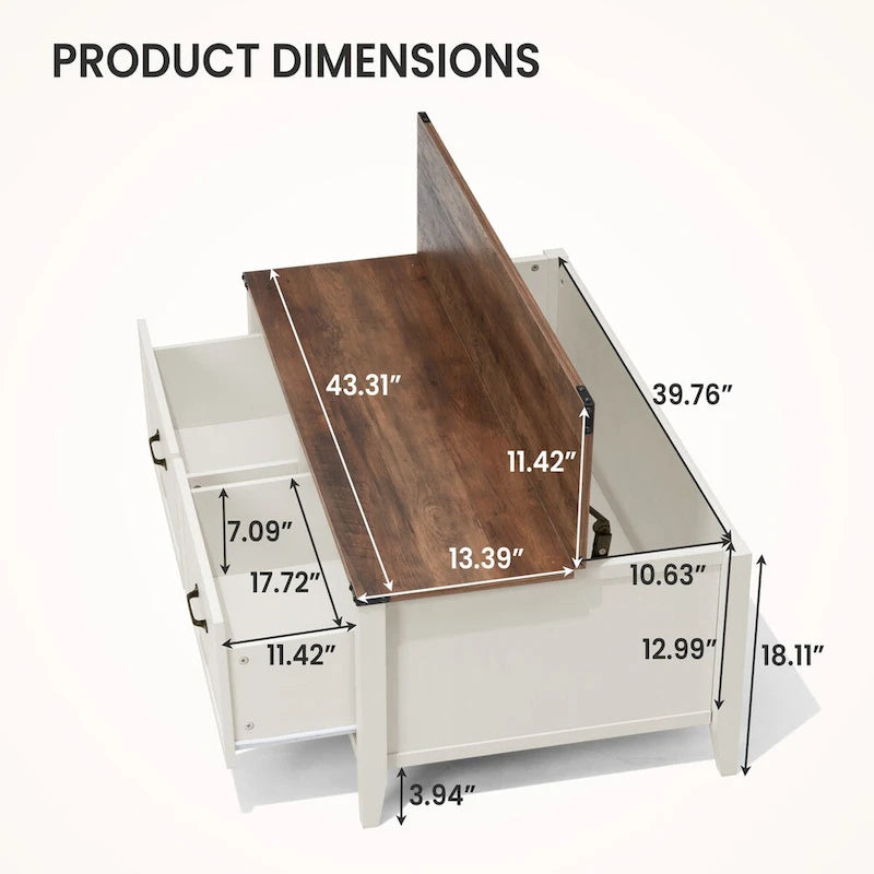 Coffee Table with Hidden Storage, 2 Drawers and Flip Top Storage with Lift Hinges - See Details