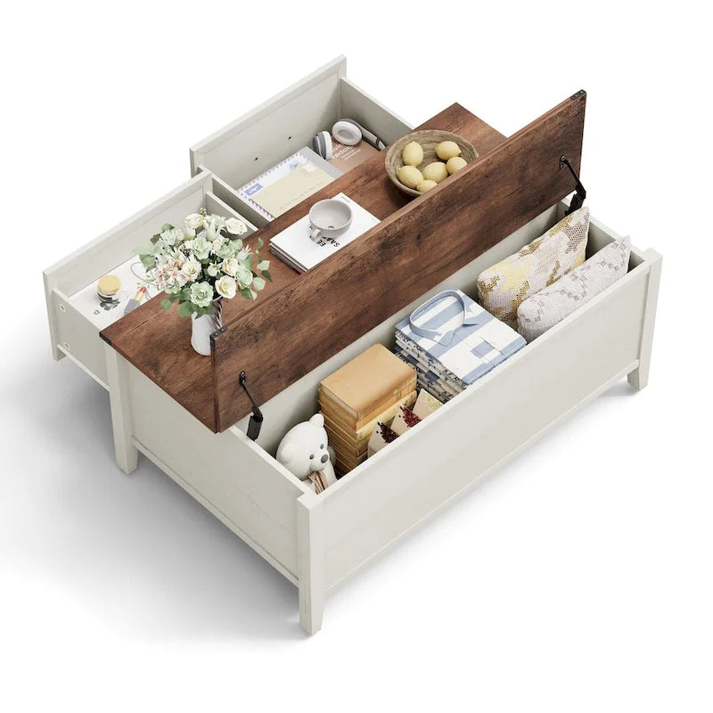 Coffee Table with Hidden Storage, 2 Drawers and Flip Top Storage with Lift Hinges - See Details