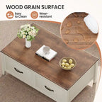 Table basse avec rangement dissimulé, 2 tiroirs et plateau relevable avec charnières à vérin - Voir les détails