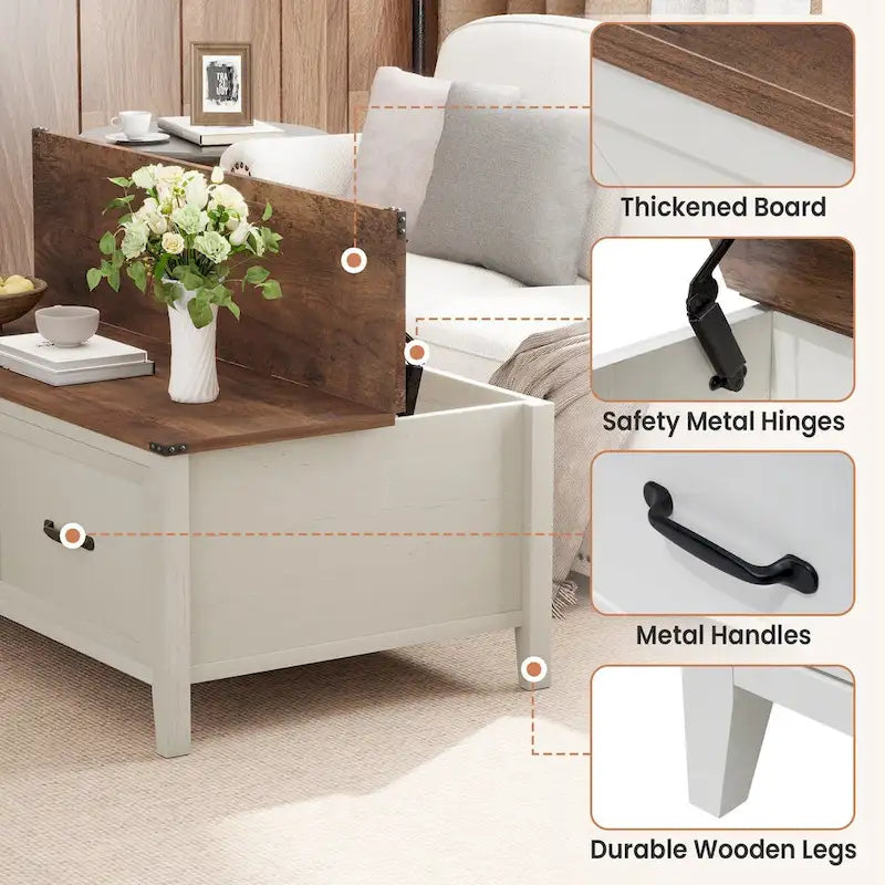 Coffee Table with Hidden Storage, 2 Drawers and Flip Top Storage with Lift Hinges - See Details