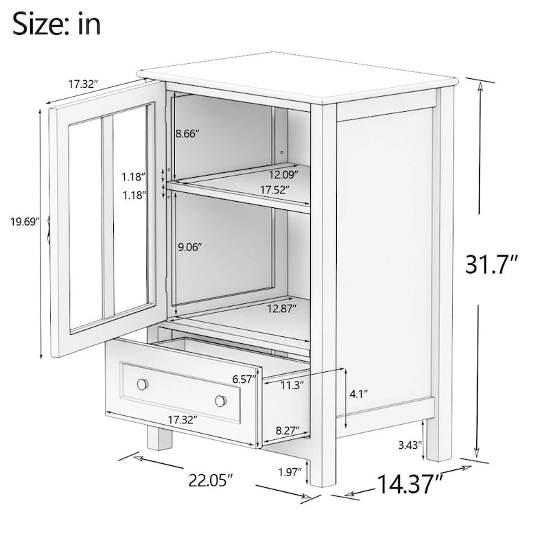 Buffet Storage Cabinet with Double Glass Doors