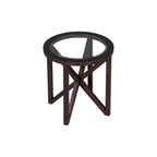 Table basse moderne en verre avec base en bois massif en croix, table d'appoint