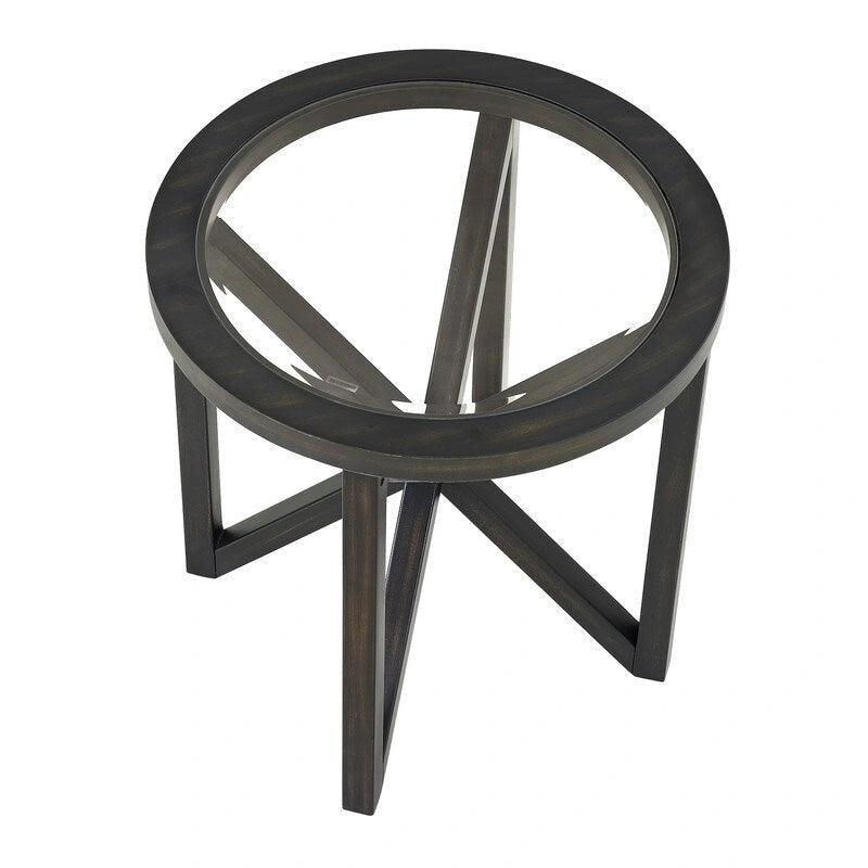 Modern Glass Coffee Table X-Cross Solid Wood Base End Table