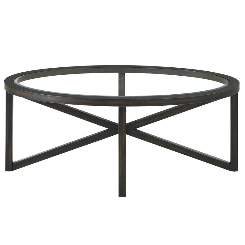 Modern Glass Coffee Table X-Cross Solid Wood Base End Table
