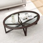Table basse moderne en verre avec base en bois massif en croix, table d'appoint