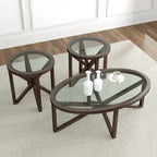 Table basse moderne en verre avec base en bois massif en croix, table d'appoint