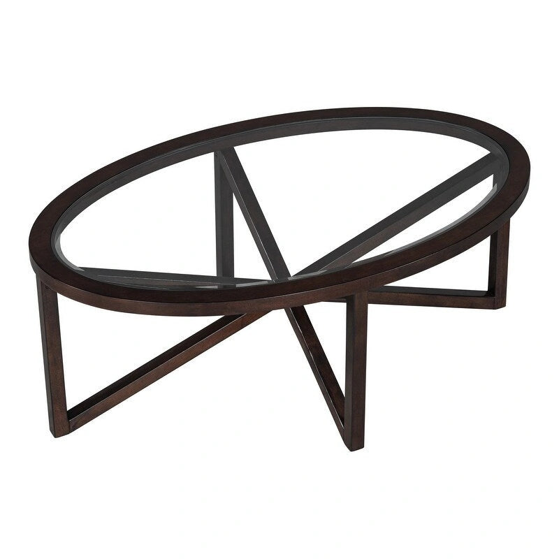 Modern Glass Coffee Table X-Cross Solid Wood Base End Table