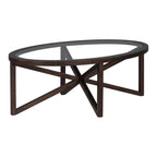Table basse moderne en verre avec base en bois massif en croix, table d'appoint