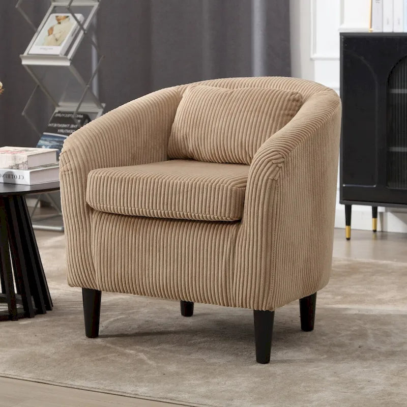 Corduroy Upholstered Century Modern Style Wooden Frame Single Armchair