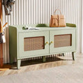 Wood 2-Tier Entryway Shoe Cabinet Bench with Doors for Living Room